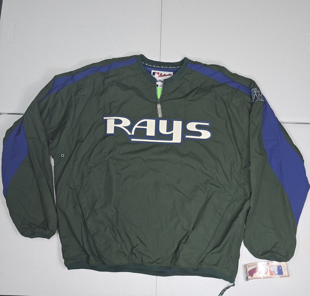 VINTAGE W TAG MLB 2001 TAMPA BAY RAYS XL GREEN MAJESTIC DUGOUT JACKET PULLOVER